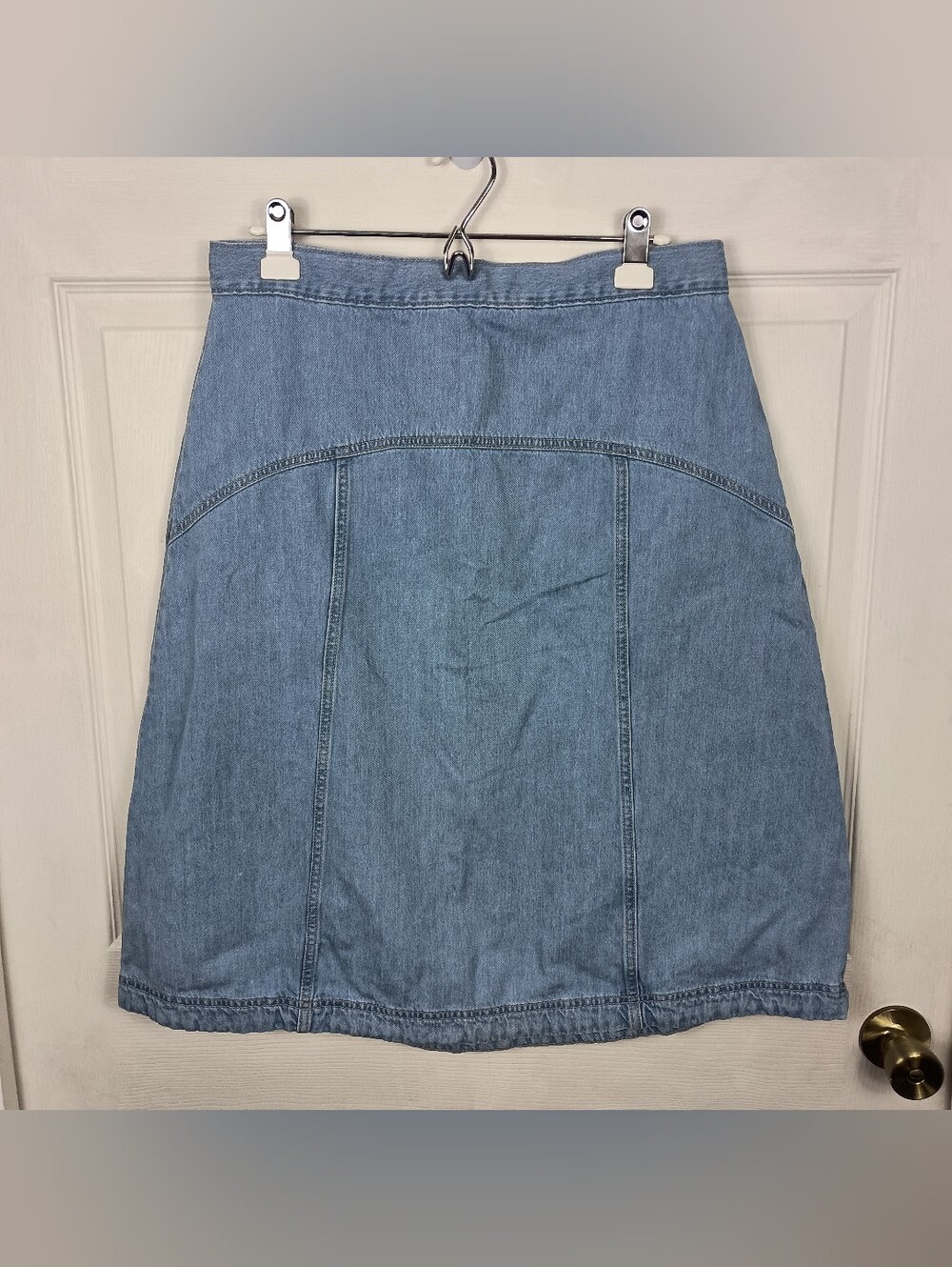 Old Navy Western Denim Skirt Womens 12 High Rise Drapey Midi Blue Seamed A Line